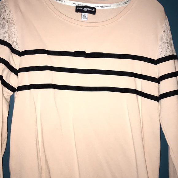 Karl Lagerfeld Paris Pink Black Velvet Lace Top - Picture 7 of 7